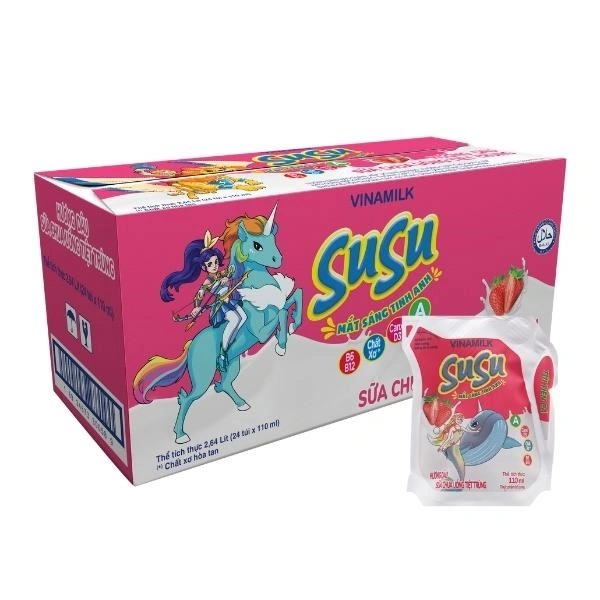 Thùng 24 túi sữa chua uống tiệt trùng Vinamilk SuSu vị dâu 110 ml (từ 1 tuổi) 1