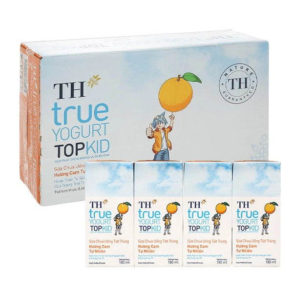 Lốc 4 hộp sữa chua uống tiệt trùng TH true YOGURT TOPKID vị cam 180 ml (từ 2 tuổi) - Giao bao bì ngẫu nhiên 12