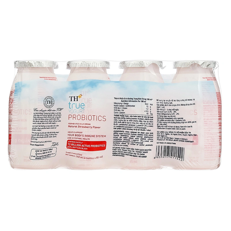 Lốc 4 chai sữa chua lên men TH true YOGURT Probiotics vị dâu 85 ml (từ 1 tuổi) 3