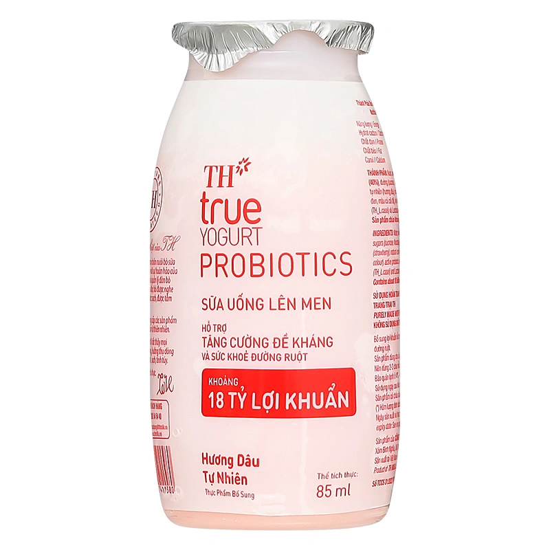 Lốc 4 chai sữa chua lên men TH true YOGURT Probiotics vị dâu 85 ml (từ 1 tuổi) 4