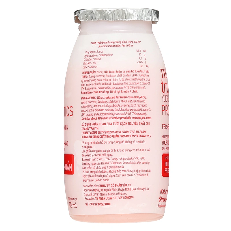 Lốc 4 chai sữa chua lên men TH true YOGURT Probiotics vị dâu 85 ml (từ 1 tuổi) 6
