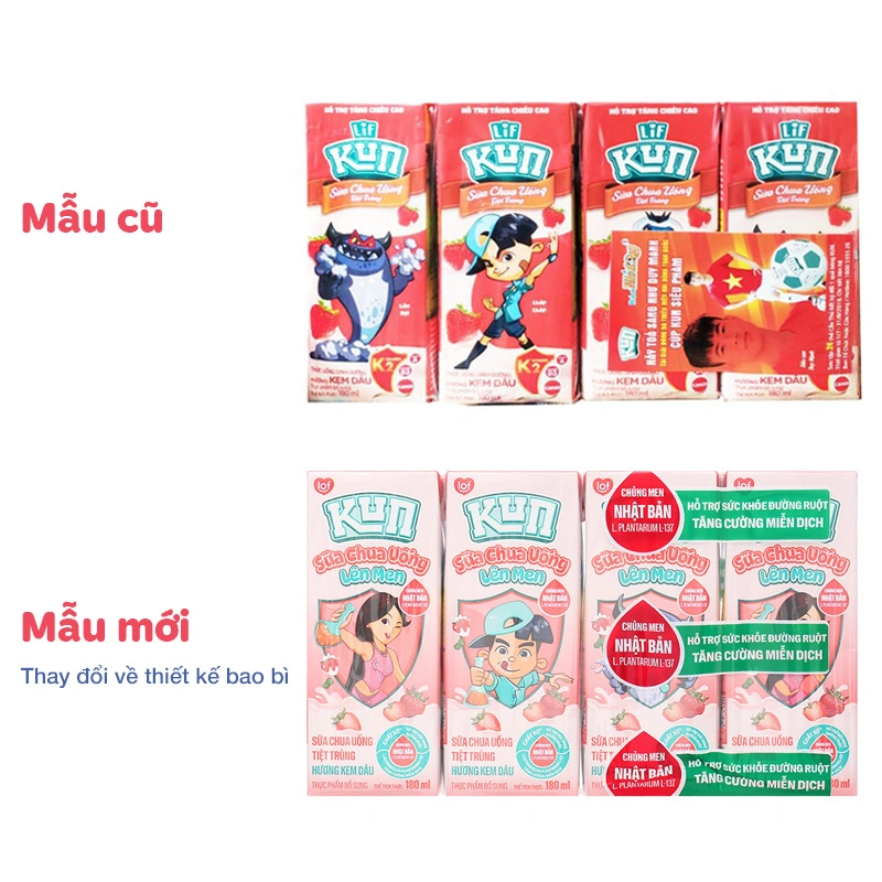 Thùng 48 hộp sữa chua uống tiệt trùng LiF Kun vị kem dâu 180 ml (từ 2 tuổi) - Giao bao bì ngẫu nhiên 18