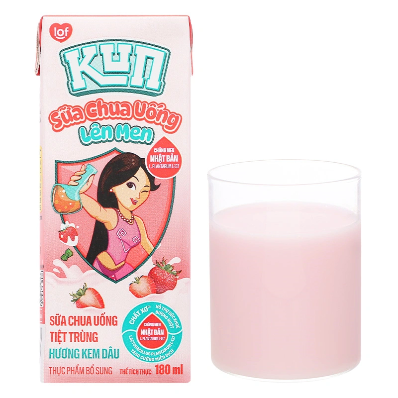 Thùng 48 hộp sữa chua uống tiệt trùng LiF Kun vị kem dâu 180 ml (từ 2 tuổi) - Giao bao bì ngẫu nhiên 28