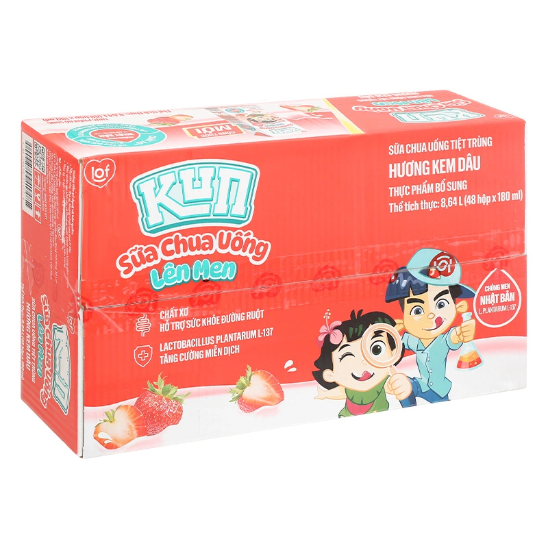Thùng 48 hộp sữa chua uống tiệt trùng LiF Kun vị kem dâu 180 ml (từ 2 tuổi) - Giao bao bì ngẫu nhiên 4