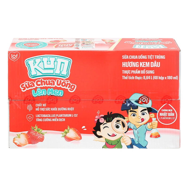 Thùng 48 hộp sữa chua uống tiệt trùng LiF Kun vị kem dâu 180 ml (từ 2 tuổi) - Giao bao bì ngẫu nhiên 5