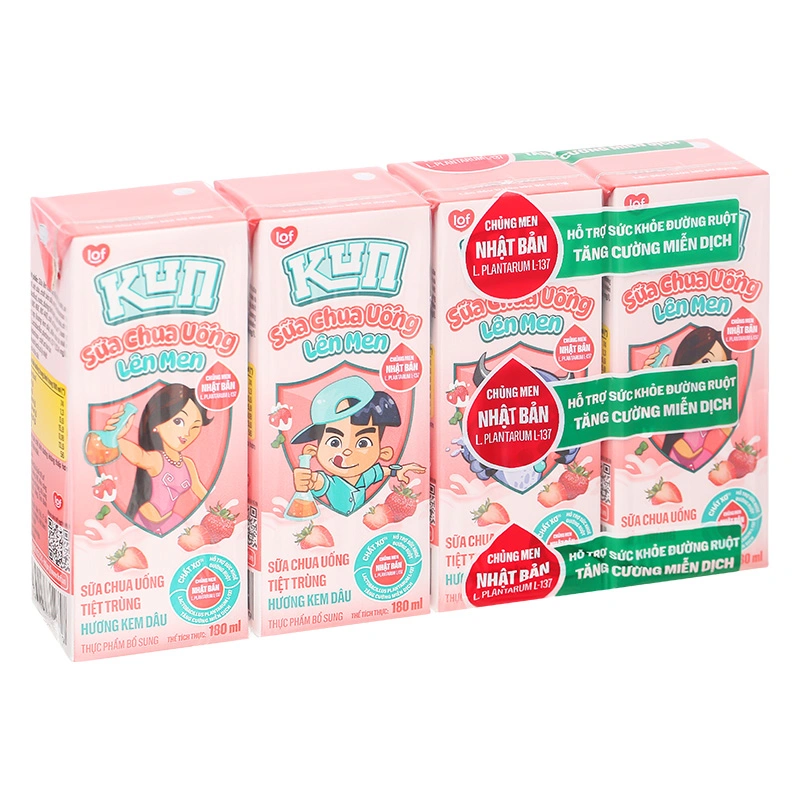 Thùng 48 hộp sữa chua uống tiệt trùng LiF Kun vị kem dâu 180 ml (từ 2 tuổi) - Giao bao bì ngẫu nhiên 6