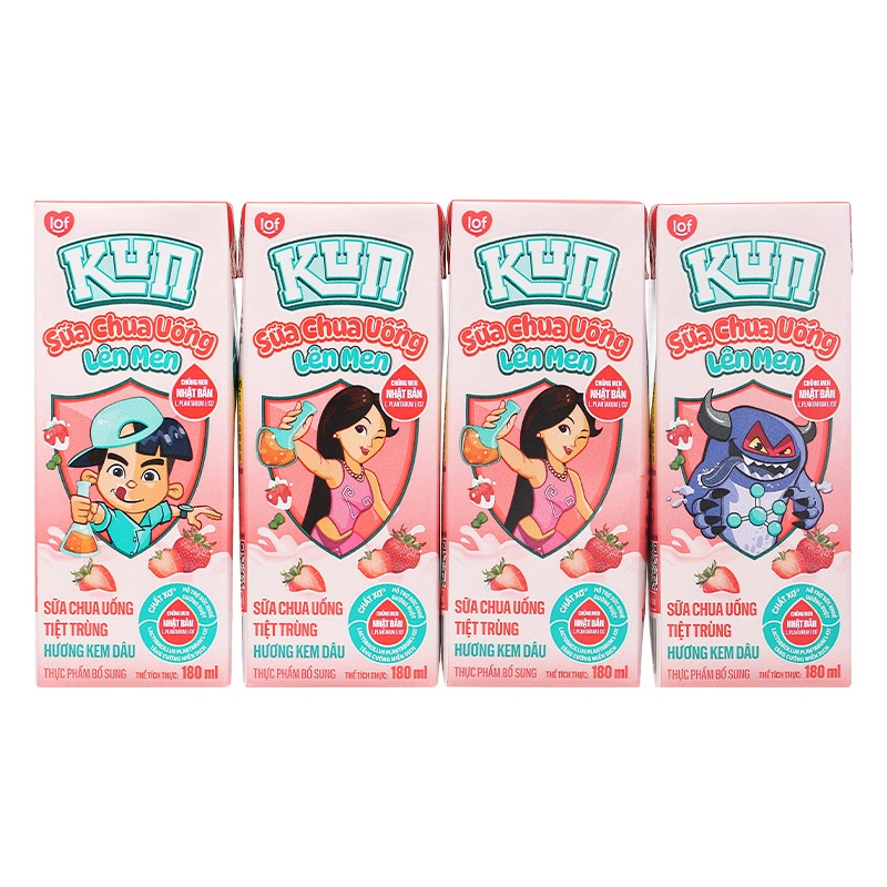 Thùng 48 hộp sữa chua uống tiệt trùng LiF Kun vị kem dâu 180 ml (từ 2 tuổi) - Giao bao bì ngẫu nhiên 8