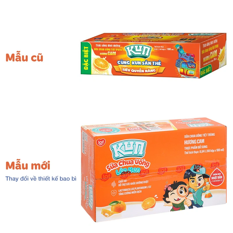Thùng 48 hộp sữa chua uống LiF Kun vị cam 180 ml (từ 2 tuổi) - Giao bao bì ngẫu nhiên 2