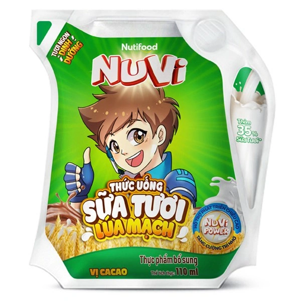 Sữa tươi lúa mạch vị cacao Nutifood NuVi 110 ml (từ 2 tuổi) 1