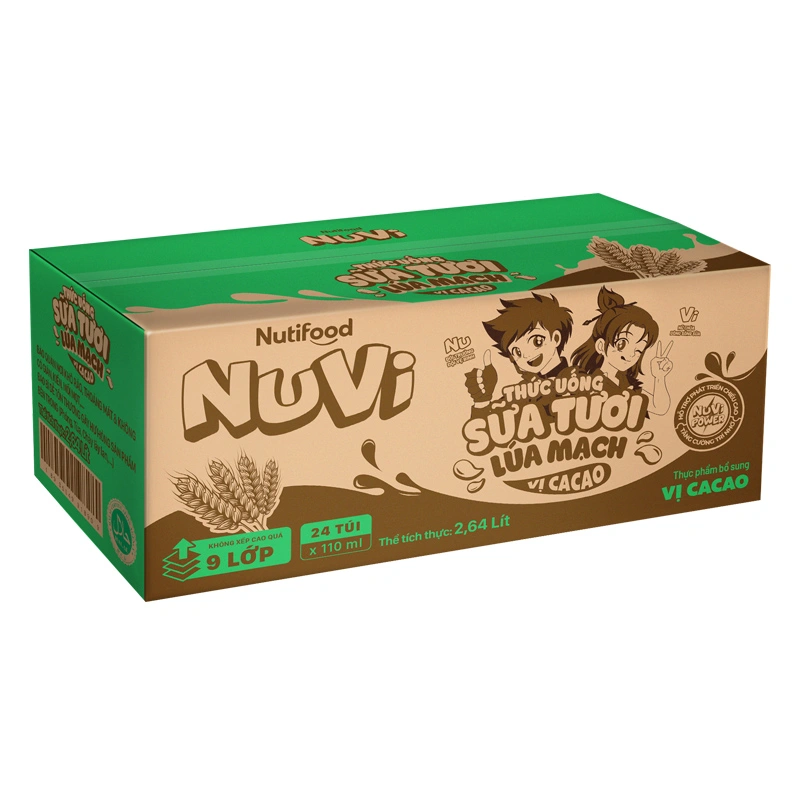 Thùng 24 túi sữa tươi lúa mạch vị cacao Nutifood NuVi 110 ml (từ 2 tuổi) 4