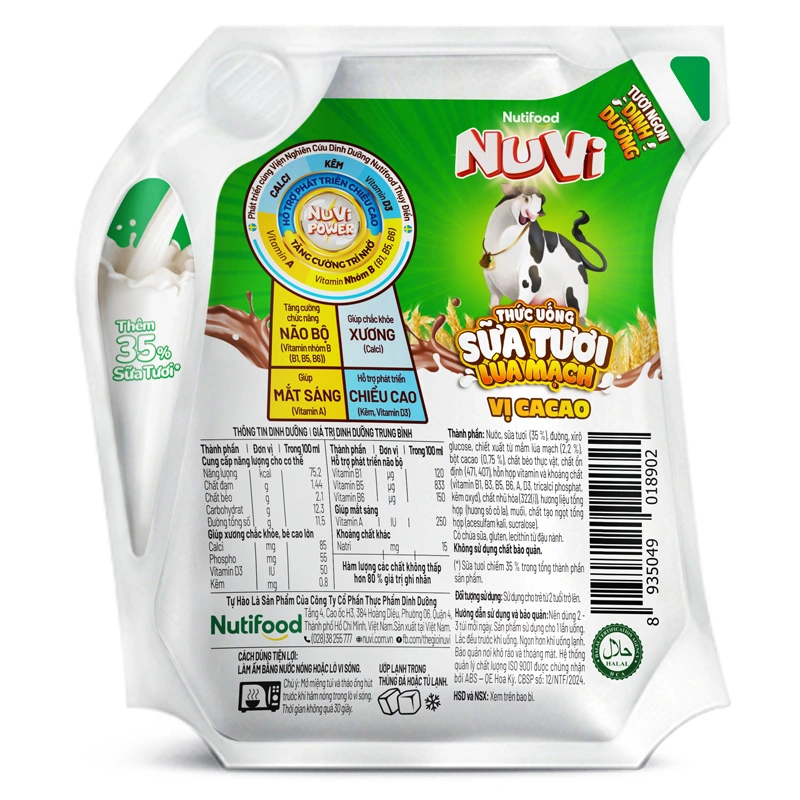 Thùng 24 túi sữa tươi lúa mạch vị cacao Nutifood NuVi 110 ml (từ 2 tuổi) 7