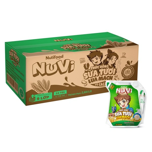 Thùng 24 túi sữa tươi lúa mạch vị cacao Nutifood NuVi 110 ml (từ 2 tuổi) 1