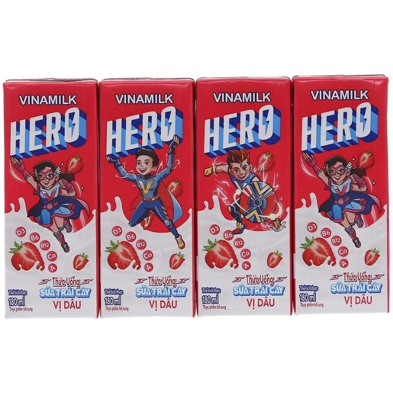 Lốc 4 hộp sữa trái cây Vinamilk Hero hương dâu 180 ml (từ 1 tuổi) 2