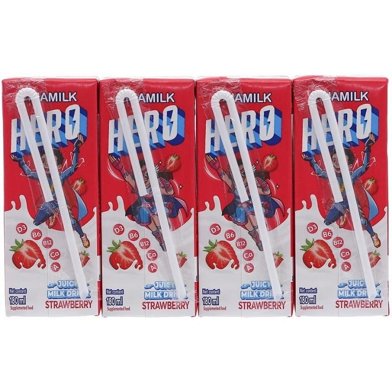Lốc 4 hộp sữa trái cây Vinamilk Hero hương dâu 180 ml (từ 1 tuổi) 3
