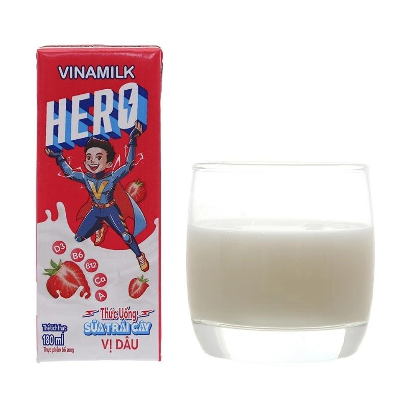 Lốc 4 hộp sữa trái cây Vinamilk Hero hương dâu 180 ml (từ 1 tuổi) 8