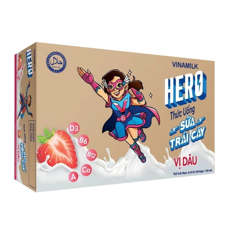 Thùng 48 hộp sữa trái cây Vinamilk Hero hương dâu 180 ml (từ 1 tuổi) 2