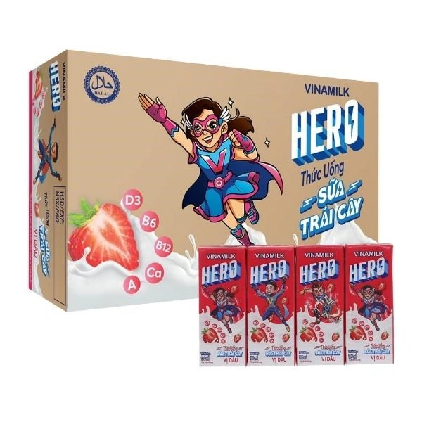Thùng 48 hộp sữa trái cây Vinamilk Hero hương dâu 180 ml (từ 1 tuổi) 1