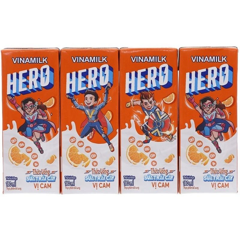Lốc 4 hộp sữa trái cây Vinamilk Hero hương cam 180 ml (từ 1 tuổi) 2