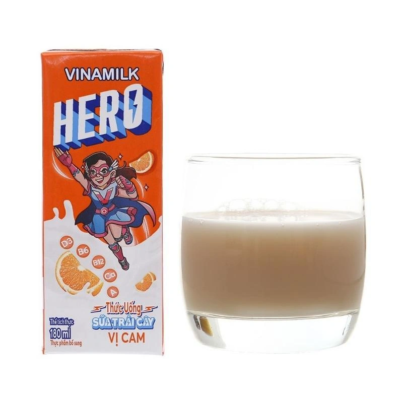 Lốc 4 hộp sữa trái cây Vinamilk Hero hương cam 180 ml (từ 1 tuổi) 8