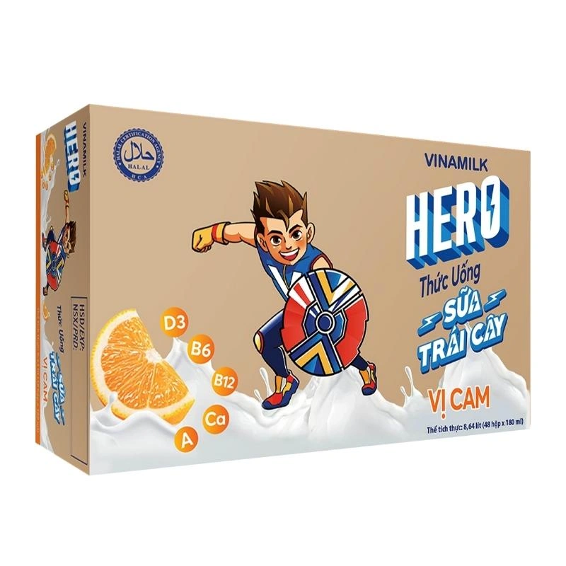Lốc 4 hộp sữa trái cây Vinamilk Hero hương cam 180 ml (từ 1 tuổi) 11