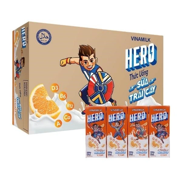 Lốc 4 hộp sữa trái cây Vinamilk Hero hương cam 180 ml (từ 1 tuổi) 10
