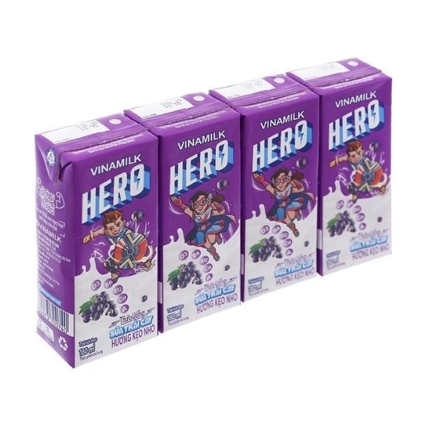 Lốc 4 hộp sữa trái cây Vinamilk Hero hương kẹo nho 180 ml (từ 1 tuổi) 1