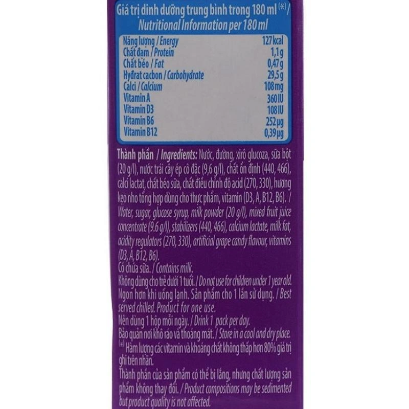 Lốc 4 hộp sữa trái cây Vinamilk Hero hương kẹo nho 180 ml (từ 1 tuổi) 9