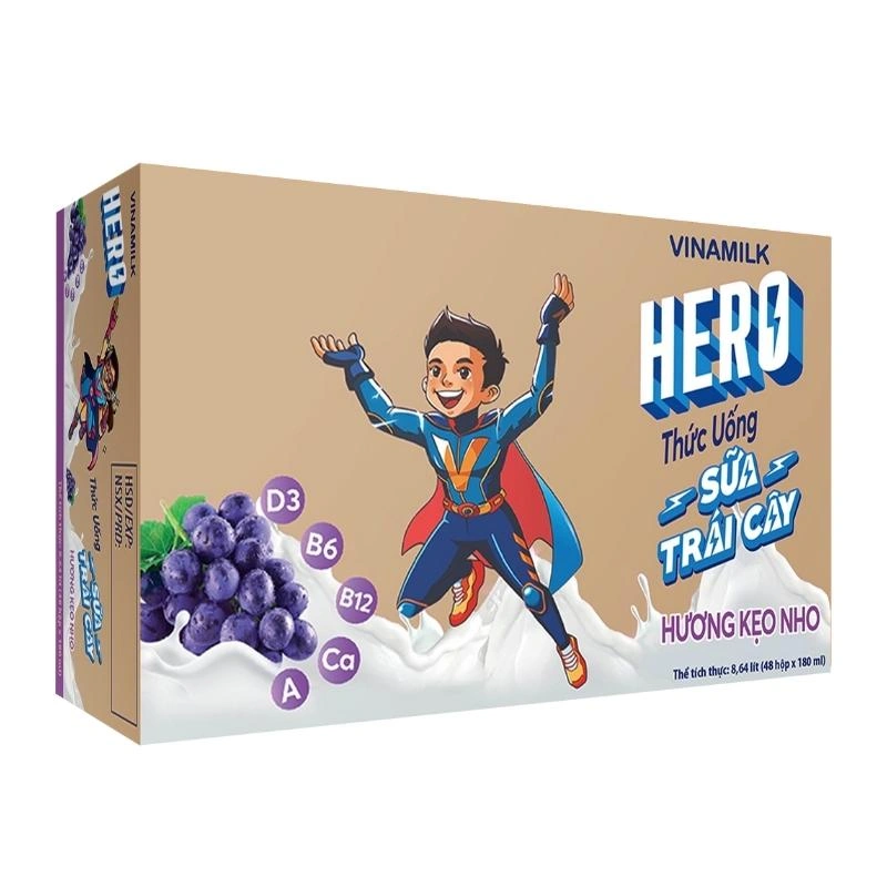 Lốc 4 hộp sữa trái cây Vinamilk Hero hương kẹo nho 180 ml (từ 1 tuổi) 10