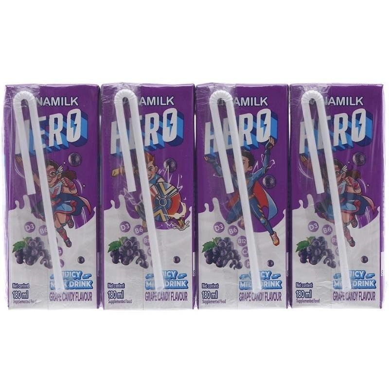 Lốc 4 hộp sữa trái cây Vinamilk Hero hương kẹo nho 180 ml (từ 1 tuổi) 13