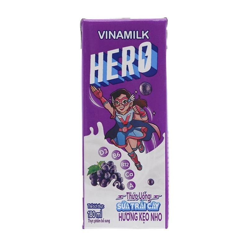 Lốc 4 hộp sữa trái cây Vinamilk Hero hương kẹo nho 180 ml (từ 1 tuổi) 14
