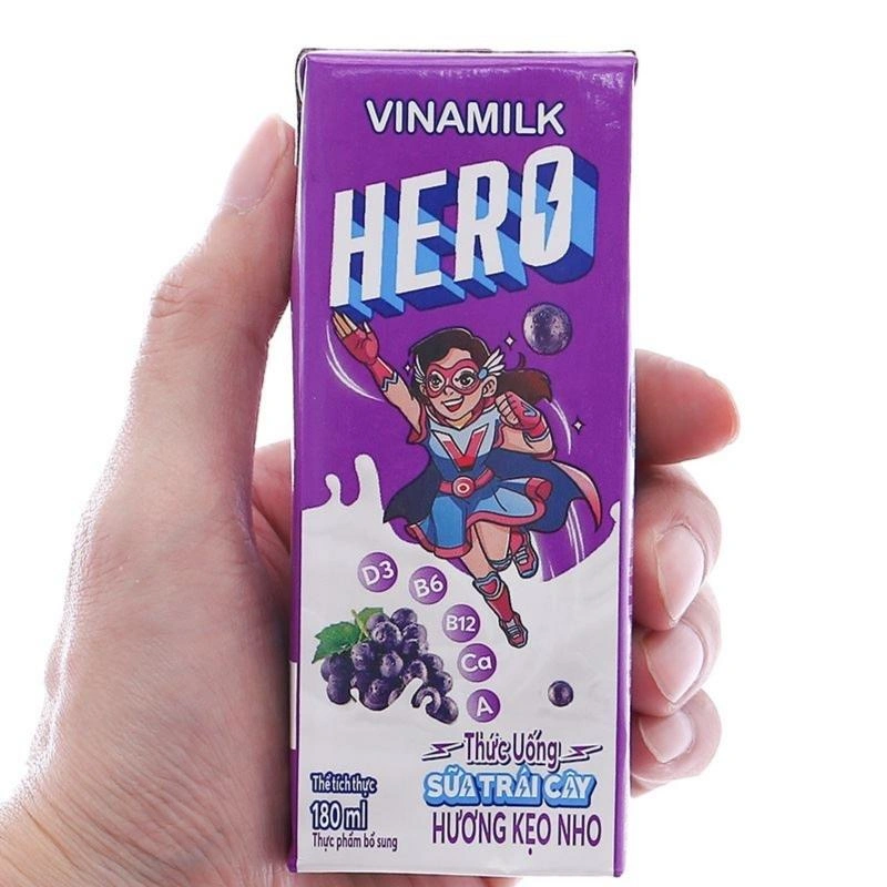 Lốc 4 hộp sữa trái cây Vinamilk Hero hương kẹo nho 180 ml (từ 1 tuổi) 17