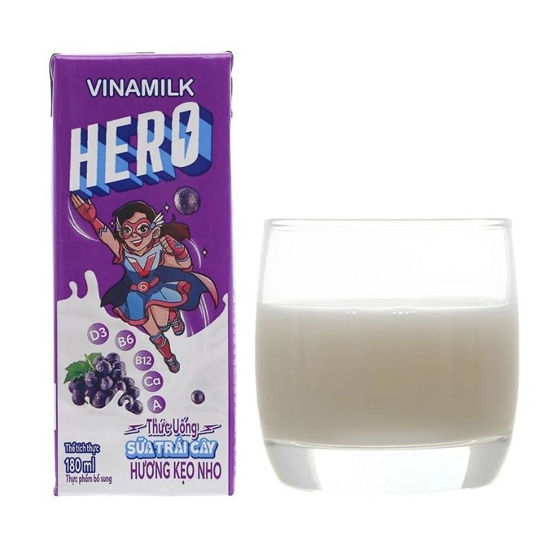 Lốc 4 hộp sữa trái cây Vinamilk Hero hương kẹo nho 180 ml (từ 1 tuổi) 18