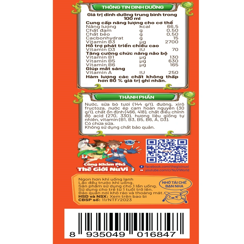 Lốc 4 hộp sữa tươi trái cây tươi Nutifood NuVi hương cam 180 ml (từ 1 tuổi) 6