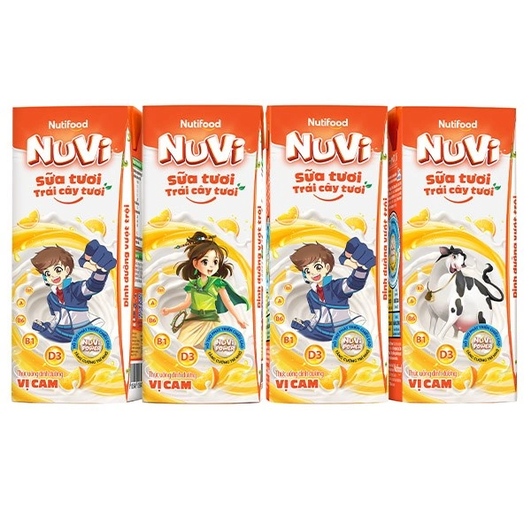 Lốc 4 hộp sữa tươi trái cây tươi Nutifood NuVi hương cam 180 ml (từ 1 tuổi) 1