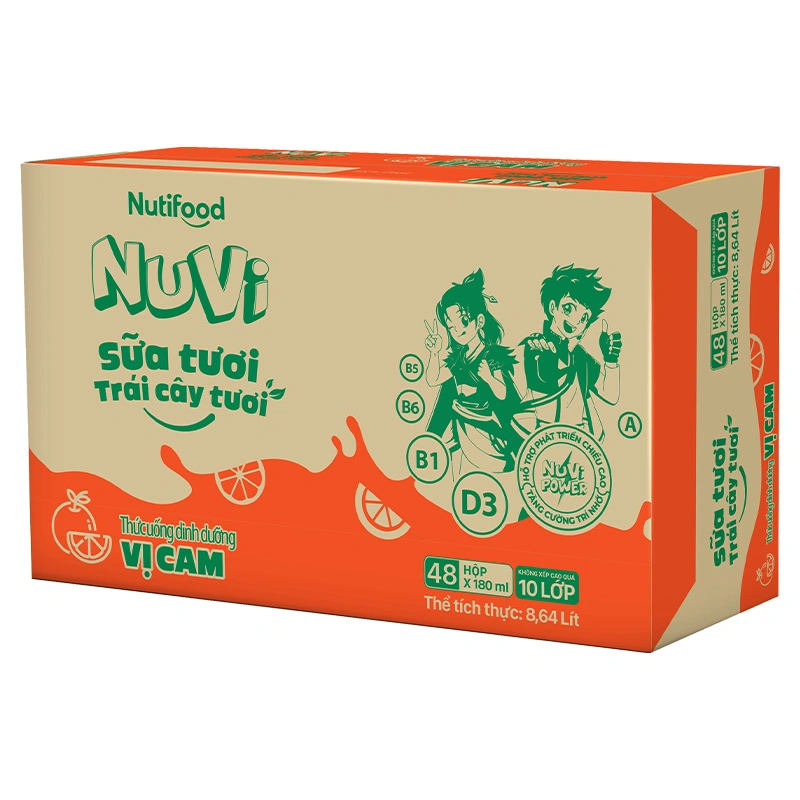 Thùng 48 hộp sữa tươi trái cây tươi Nutifood NuVi hương cam 180 ml (từ 1 tuổi) 2