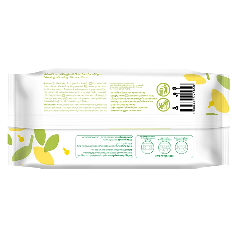 Khăn ướt Huggies Clean Care không mùi gói 64 miếng 3