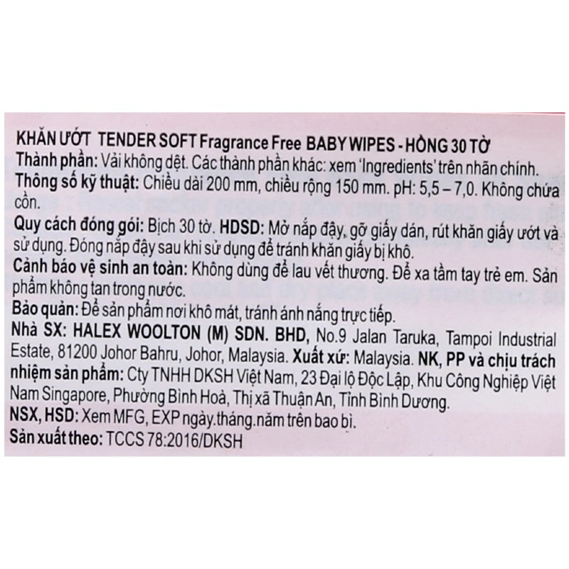 Khăn ướt Tender Soft Baby Wipes hương thơm nhẹ gói 30 miếng 10