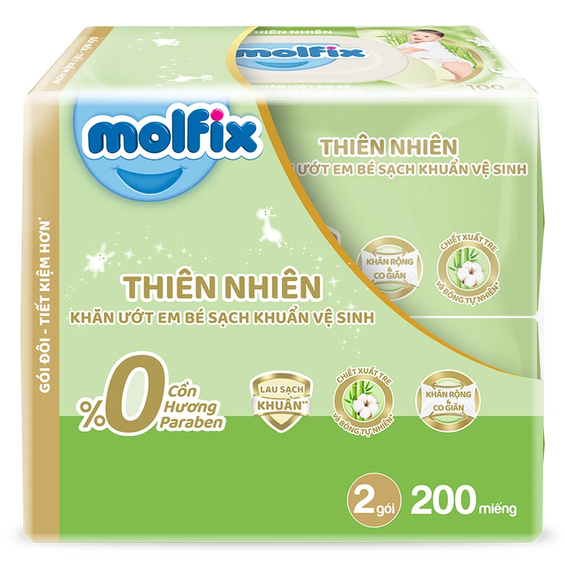 Thùng 12 khăn ướt Molfix sạch khuẩn vệ sinh không mùi gói 100 miếng 14