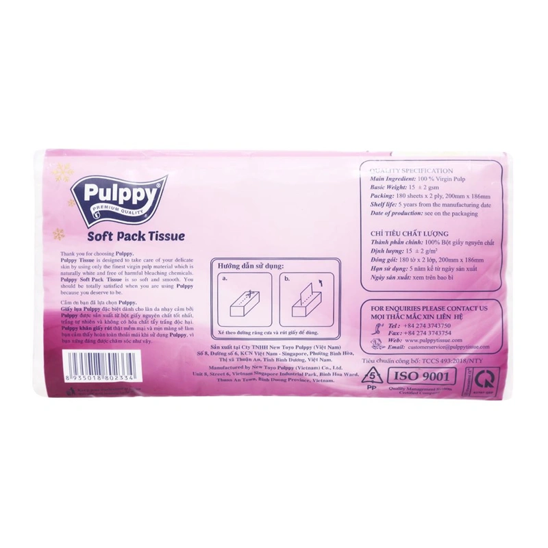 Gói 180 tờ khăn giấy rút Pulppy Softpack không mùi 2 lớp 2