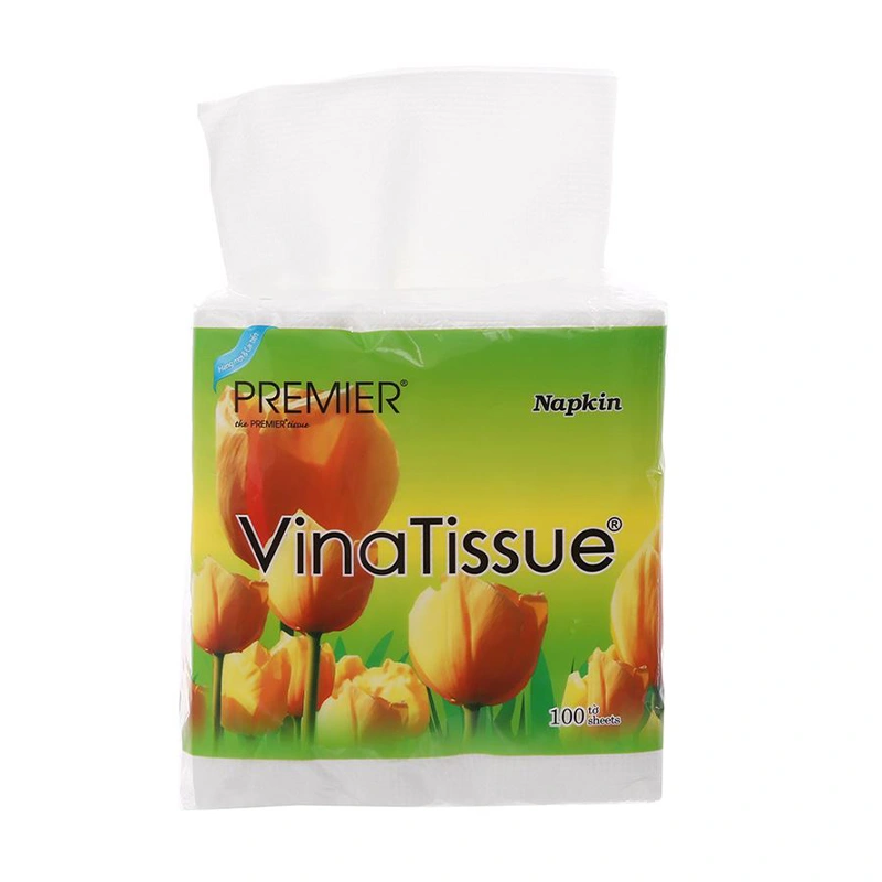 Gói 100 tờ khăn giấy ăn PREMIER VinaTissue không mùi 1 lớp 3