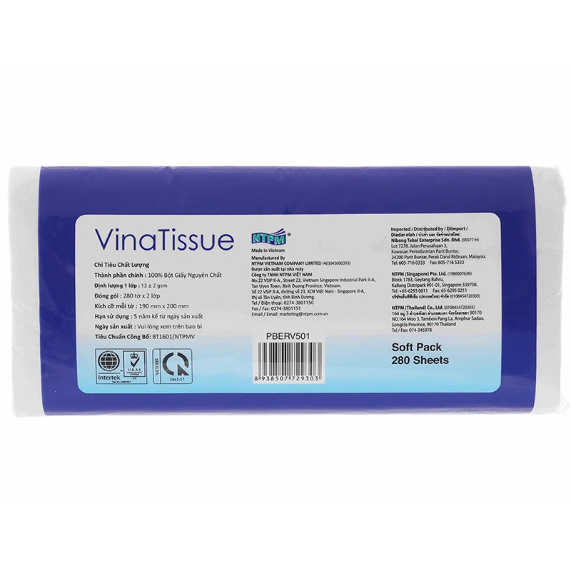 Gói 280 tờ khăn giấy lụa PREMIER Vinatissue không mùi 2 lớp 3