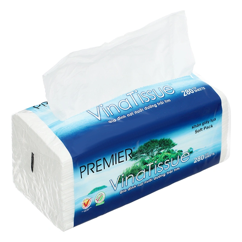 Gói 280 tờ khăn giấy lụa PREMIER Vinatissue không mùi 2 lớp 4