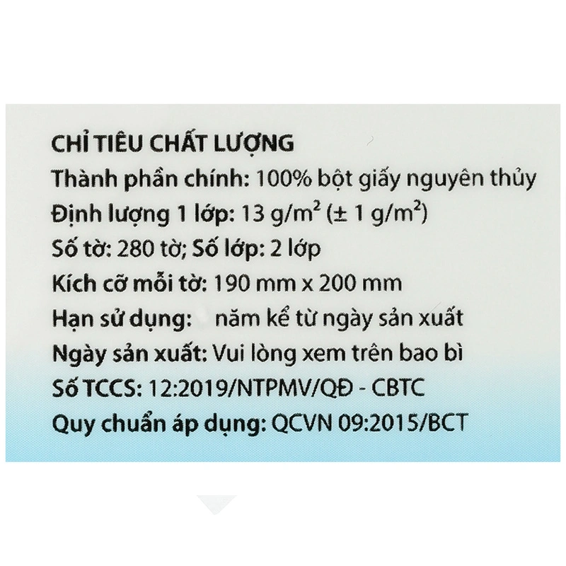 Gói 280 tờ khăn giấy lụa PREMIER Vinatissue không mùi 2 lớp 7