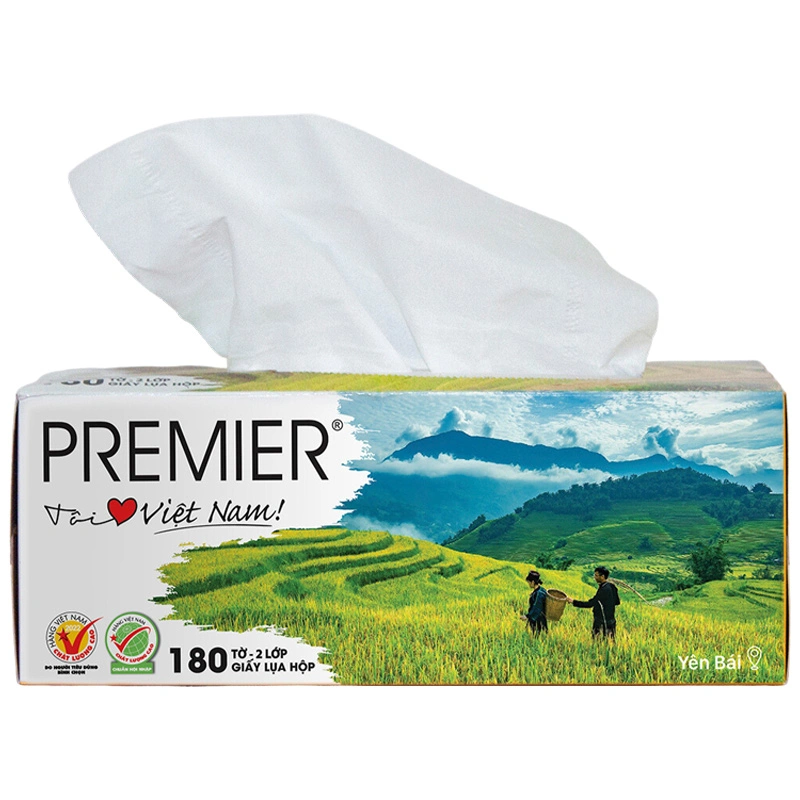 Hộp 180 tờ khăn giấy lụa PREMIER không mùi 2 lớp 3