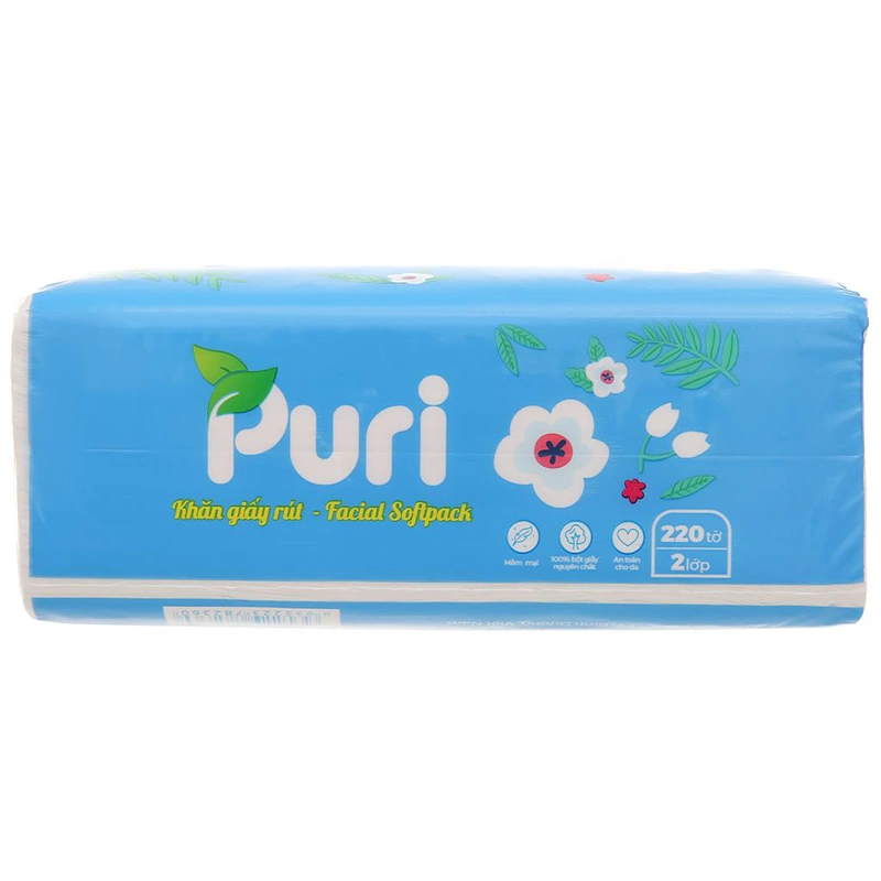 Hộp 180 tờ khăn giấy lau mặt Puri không mùi 2 lớp 14