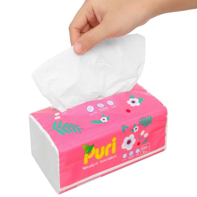 Hộp 180 tờ khăn giấy lau mặt Puri không mùi 2 lớp 15