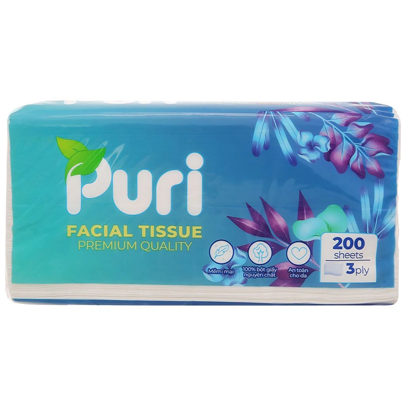 Hộp 150 tờ khăn giấy lau mặt Puri không mùi 3 lớp 13