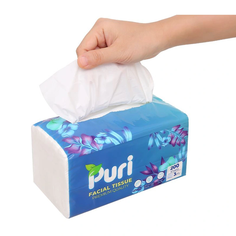 Hộp 150 tờ khăn giấy lau mặt Puri không mùi 3 lớp 15