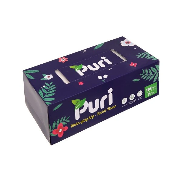 Hộp 180 tờ khăn giấy lau mặt Puri không mùi 2 lớp 1