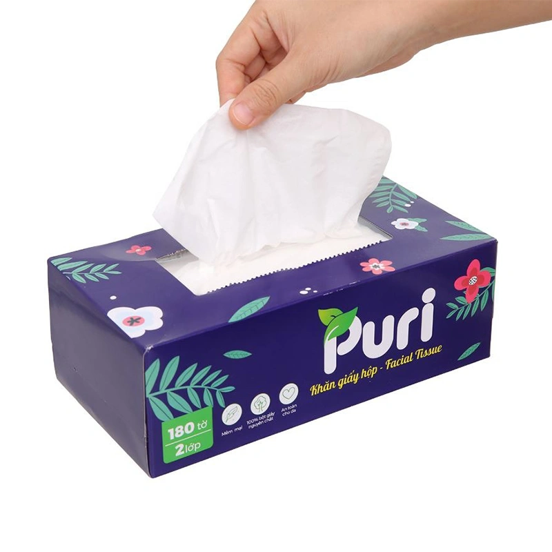 Hộp 180 tờ khăn giấy lau mặt Puri không mùi 2 lớp 5